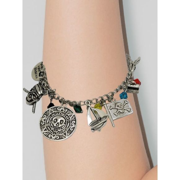 Pirate charm crystal and coin skull and crossbones Kraken bracelet 7" with 2" - Picture 2 of 4